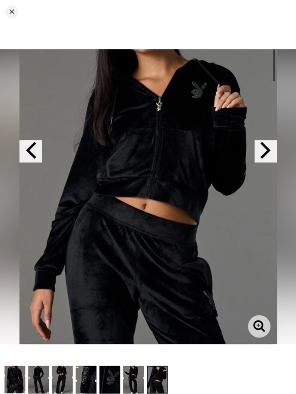 PLAYBOY Black Velour Track Pants & Zip Hoodie Set